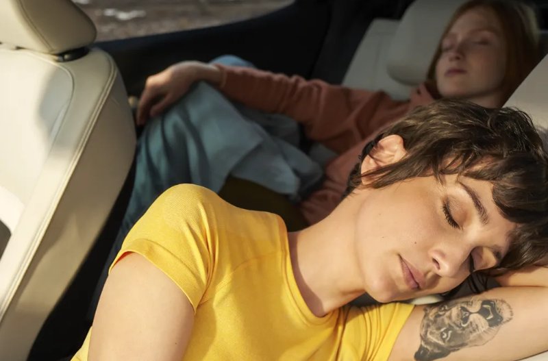 Two people sleeping in the car
