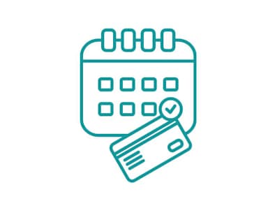 Calendar icon with credit card and checkmark symbol.