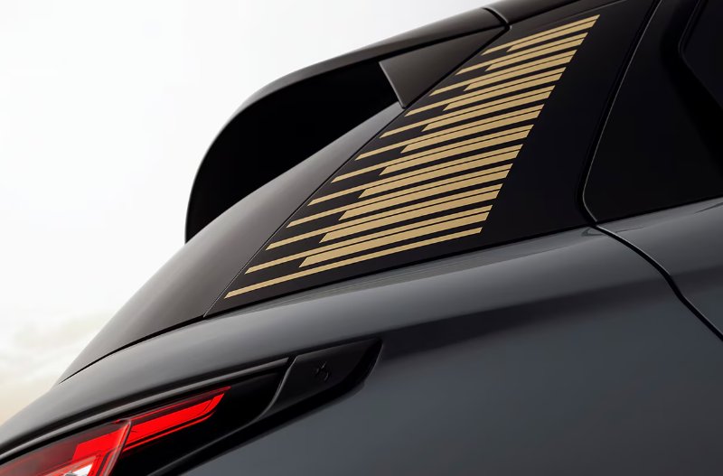 rear shot of the car window with gold accents