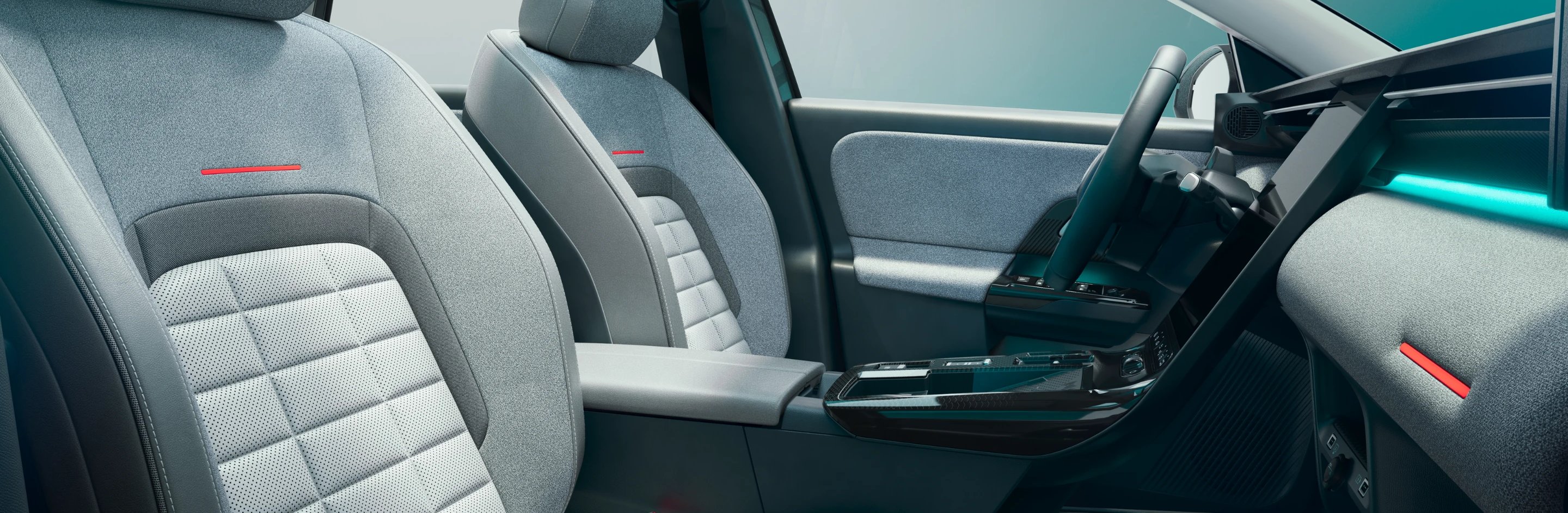 close up of the two front seats/dashboard