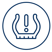 Icon with overlapping circles and a central square, all in dark blue.