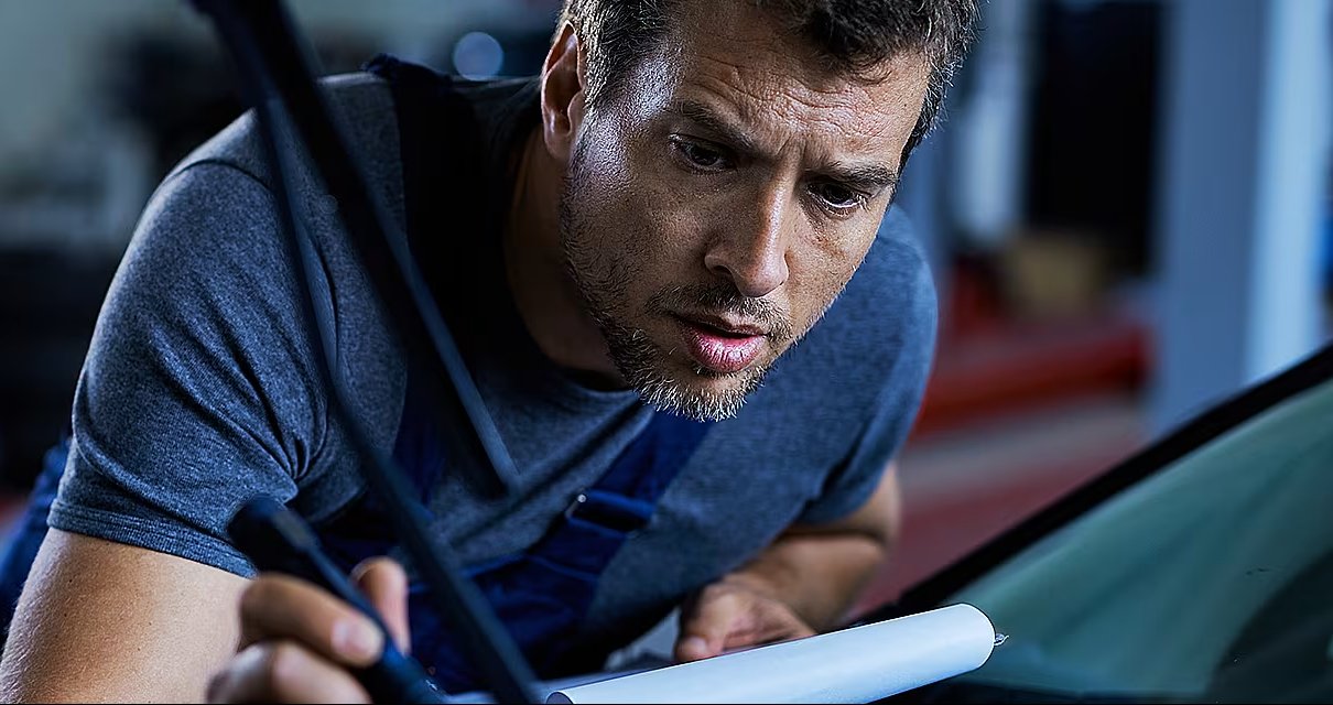 man looking at a car