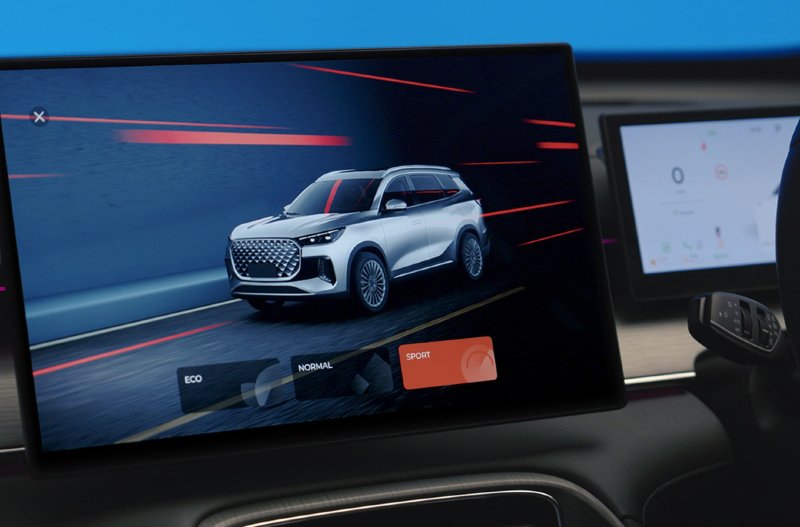 two screens with diagram of car